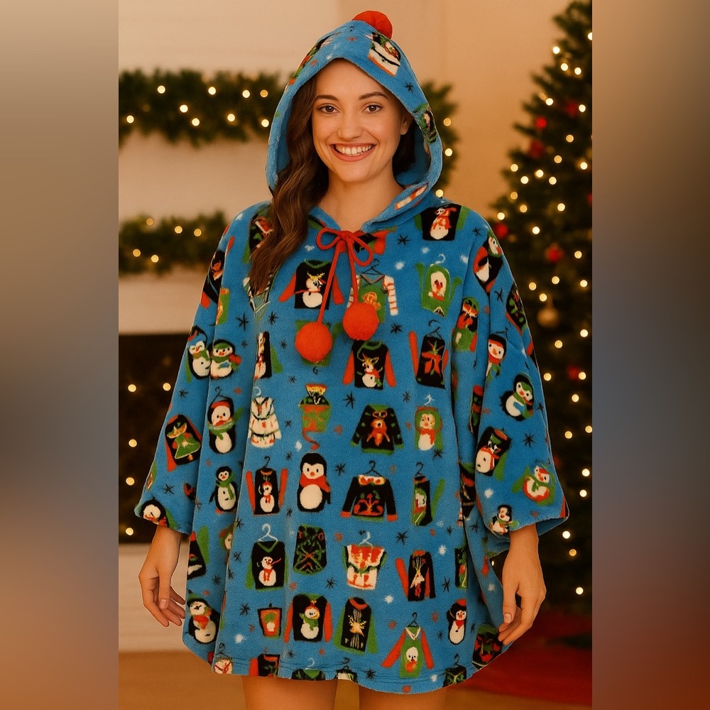 PJ Couture NWT Holiday Fleece Poncho OS Sherpa Hood